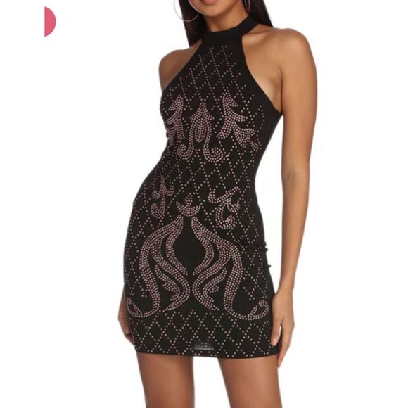 Windsor Dresses & Skirts - Windsor Women's Studded Halter Bodycon Dress Black Rose Gold Size Medium